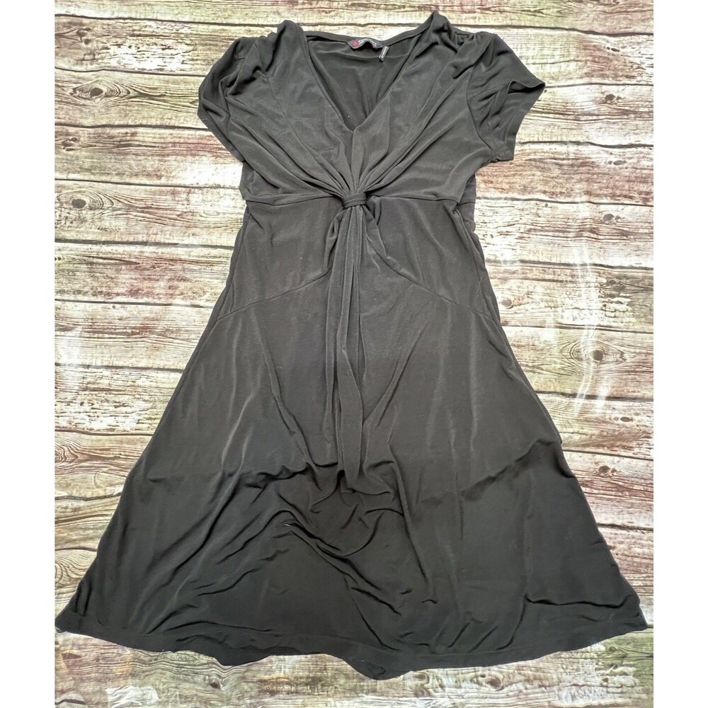 Slimpact Women Dress Size Small Black Stretch V Neck Twisted Flowy Mod A Line
